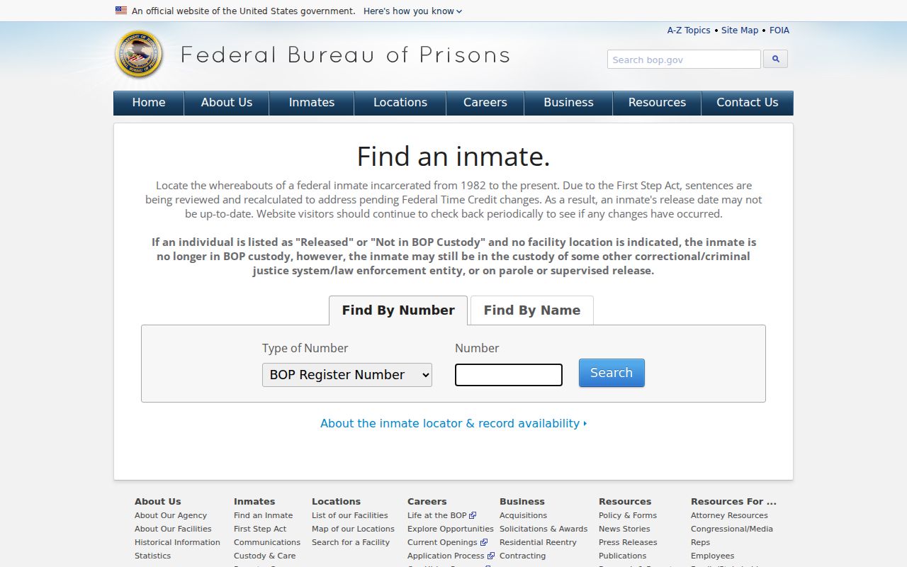 Federal inmate locator after a Sterling County arrest