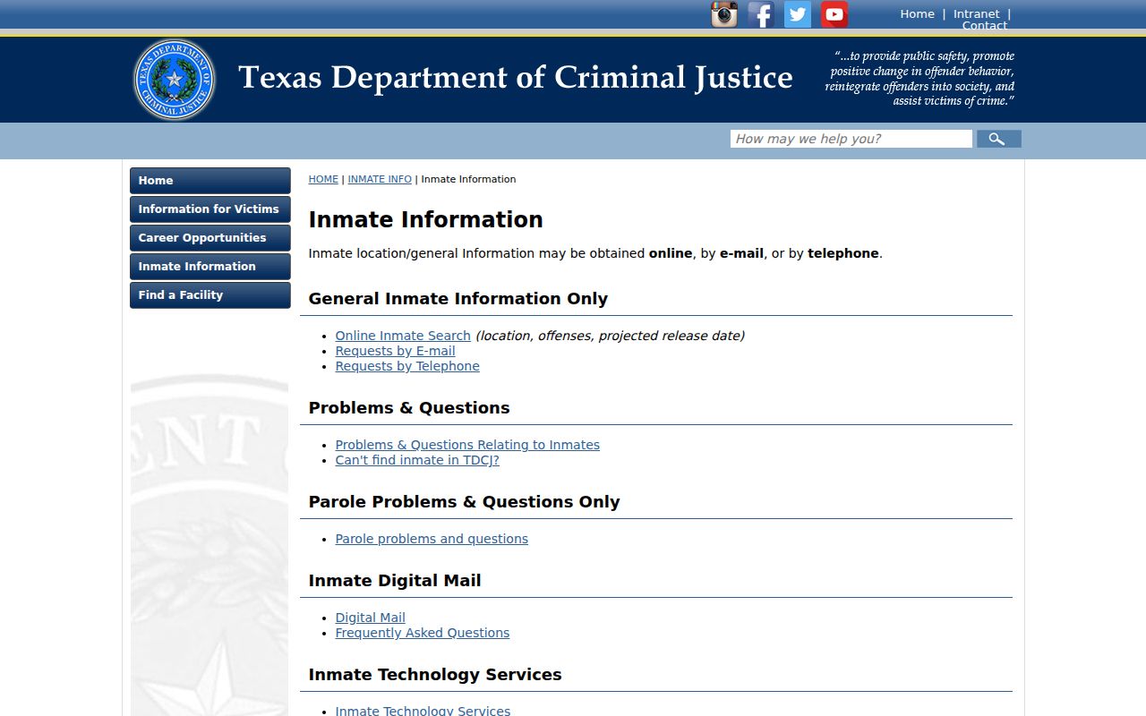 TDCJ custody information channels after Sterling County arrest