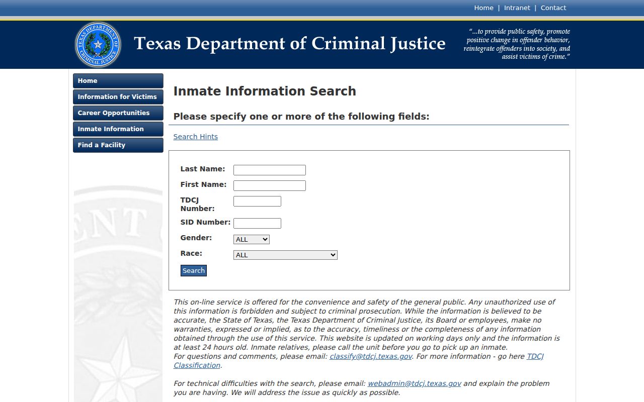 Sterling County criminal record state inmate search form