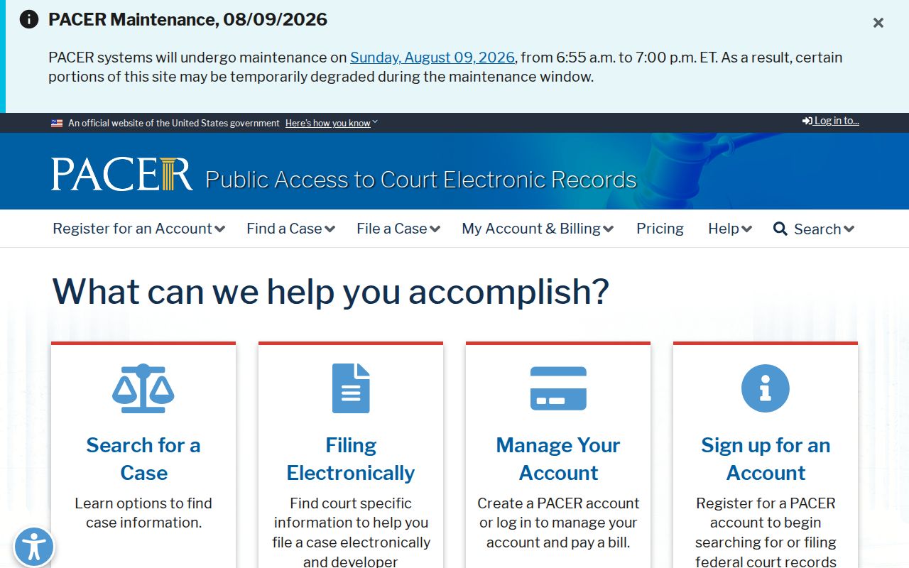 Federal court case lookup for Sterling County through PACER