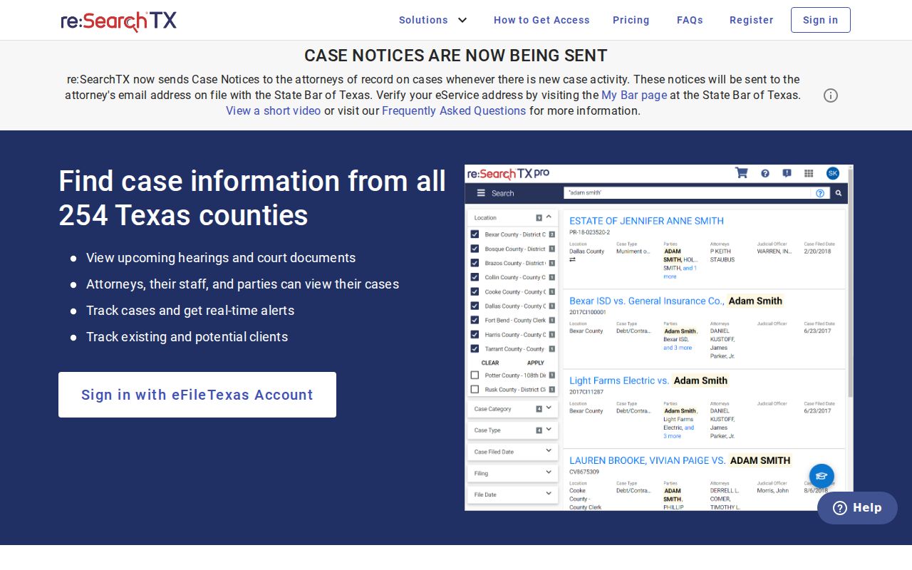 Sterling County criminal court case re:SearchTX portal