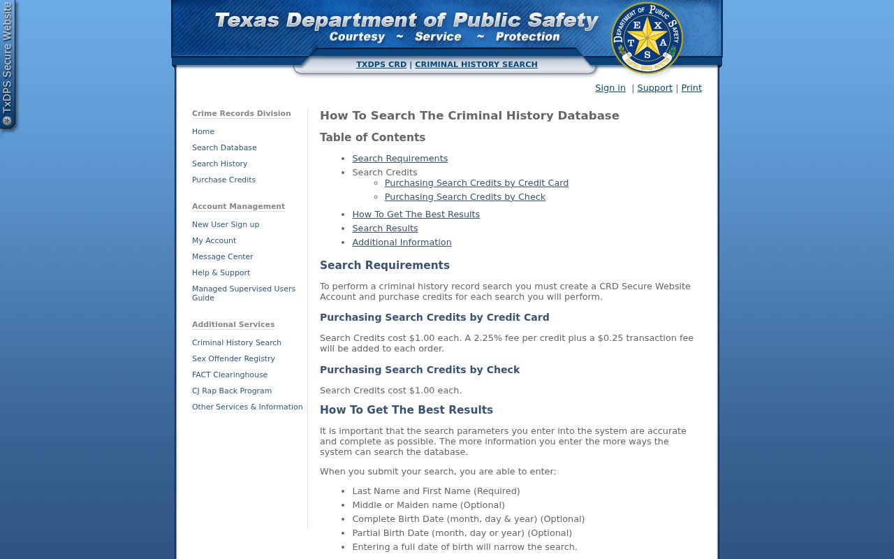 Sterling County criminal record search credit and matching instructions