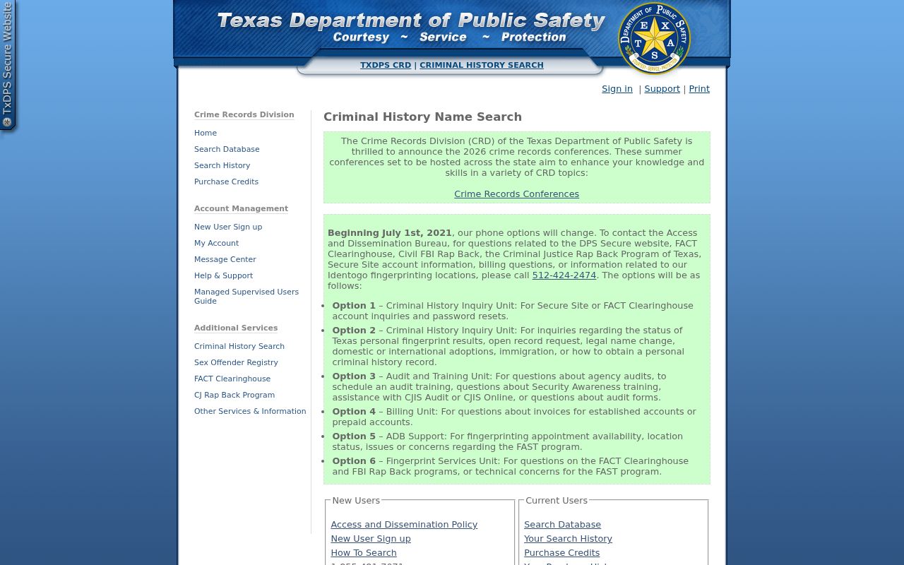 Sterling County criminal history Texas DPS name search
