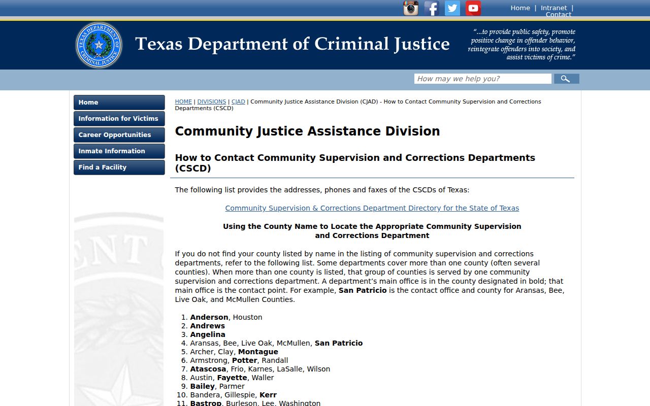 Sterling County criminal record community supervision directory